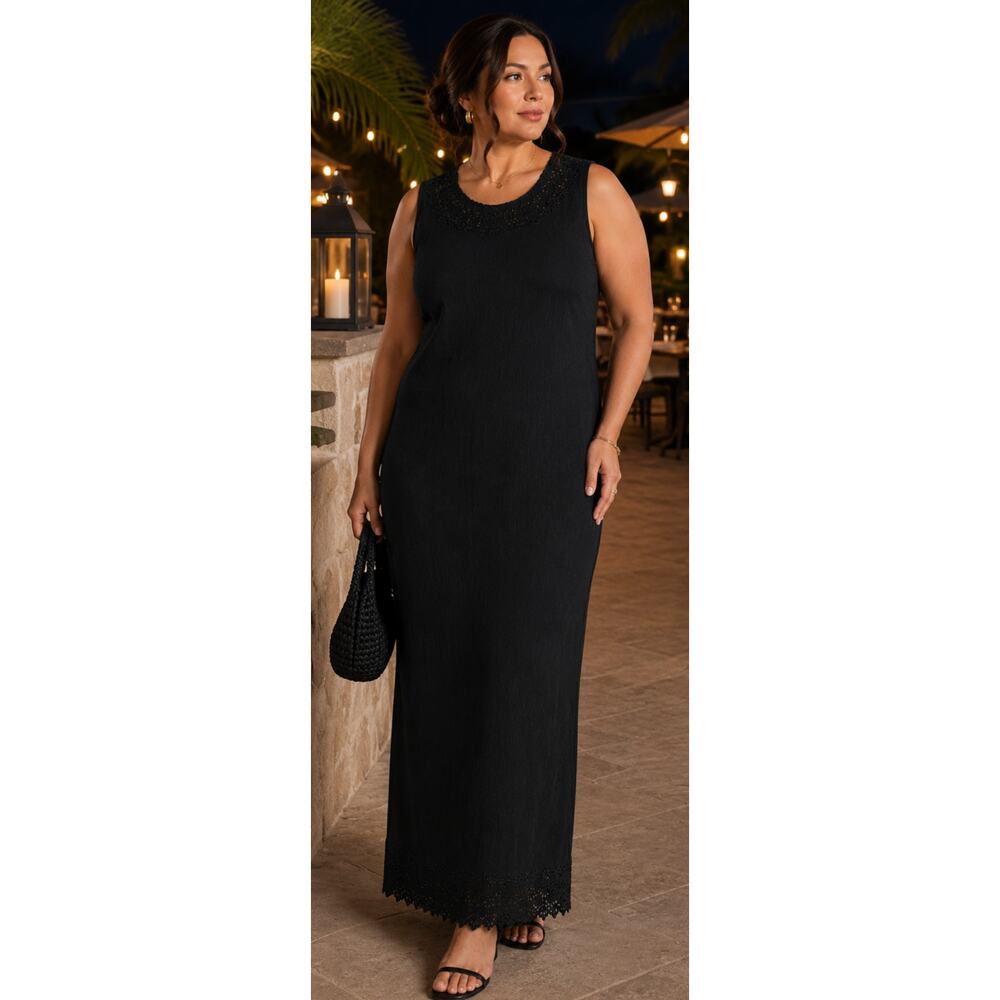 Vintage Hypnotic black textured maxi dress Size 1x eyelet minimalist vacation